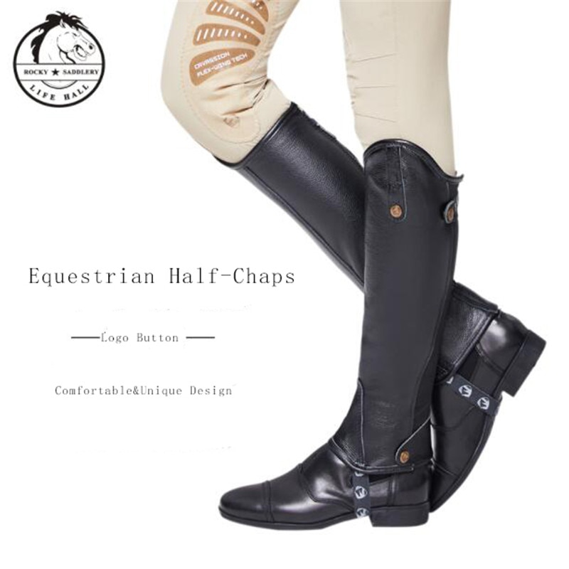 Cavassion Equestrian Half-Chaps 자연 소가죽 로고 버튼 장식, 독특하고 새로운 디자인 솔리드 커팅